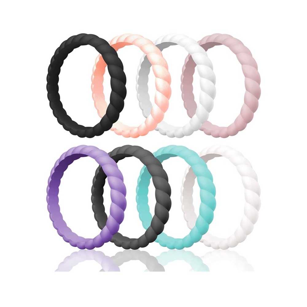 ThunderFit Thin Braided Silicone Wedding Rings for Women Size 8